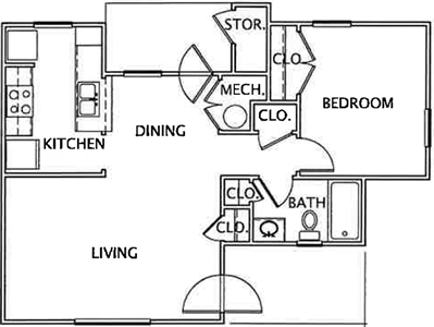 A3- One Bedroom / One Bath - 627 Sq.Ft.*
