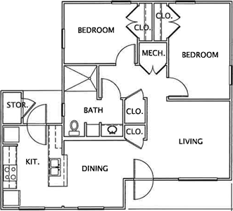 B3- Two Bedroom / One Bath - 892 Sq.Ft.*