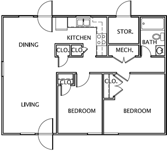B- Two Bedroom / One Bath -762 Sq.Ft.*